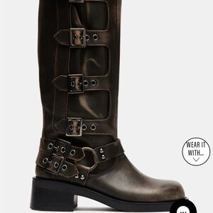 Steve Madden Rocky Brown Distressed  Leather Moto Boots